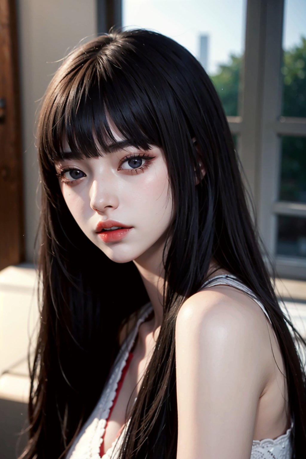 Jiyoung, close up shot, 1girl, solo, red lip, pale skin,   <lora:JiyoungYooV.2-000004:0.8>