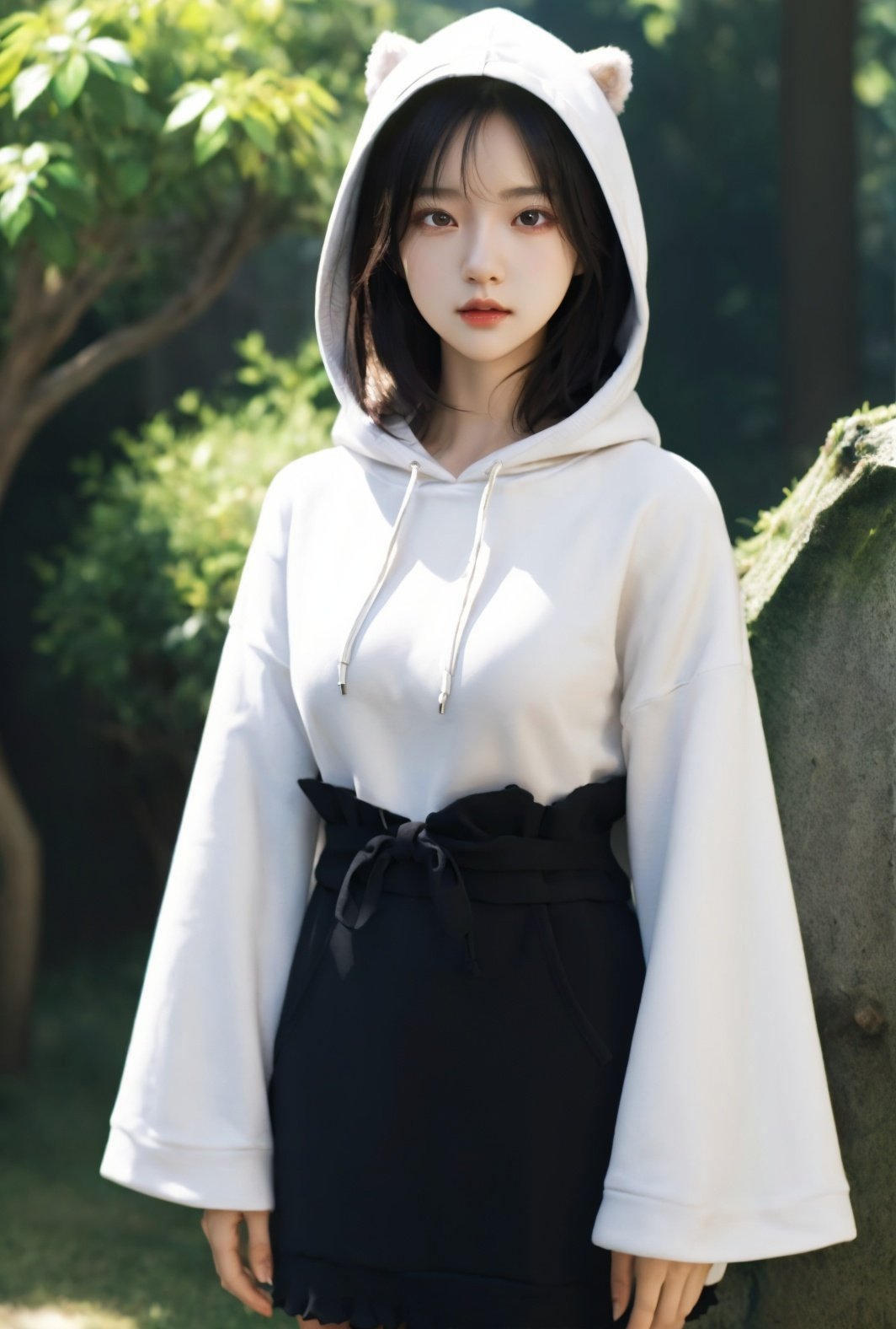 ((masterpiece)),(((best quality))),illustration,1 girl,mature female,small breast,beautiful detailed eyes,long sleeves, hoodie,frills, extremely detailed CG unity 8k wallpaper, Loong, dragon background, loong background, game cg, depth of field, Cape hood <lora:低饱和_LowSaturation【CCD系列】_v1.0:0.5>