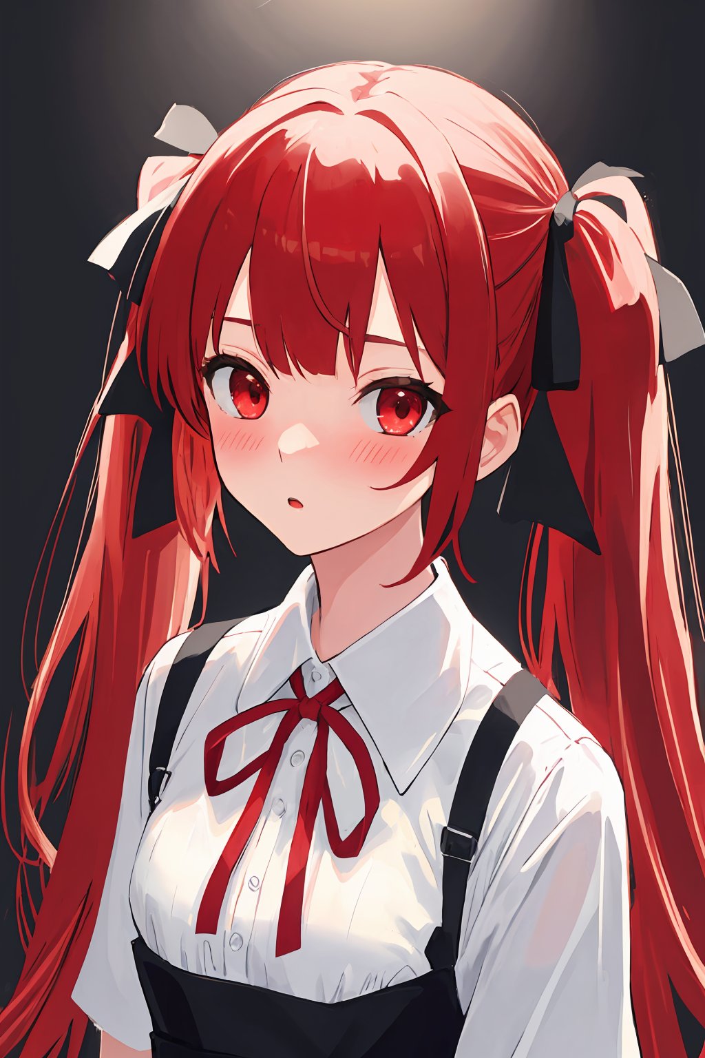 (best quality:1.2), (hyper detailed),

best quality, masterpiece, highres, solo, red_hair, twintails, red_eyes, ribbon, neck_ribbon, bangs, red_ribbon, blush