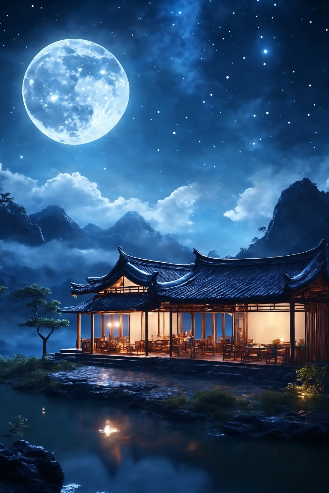 ((masterpiece)), ((best quality)), 8k, high detailed, moonlit night, ((1person)), holding wine glass and asking the sky, (close-up), (nature), (starry sky), (serene atmosphere), (illuminated by moonlight), high detailed, ultra-detailed.,wujie