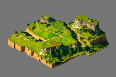 concept art, top-down view, Game scenes, miniature maps, grass, gray background, valley, depression, link, outdoor, rock, landscape,<lora:shapan:0.8>,