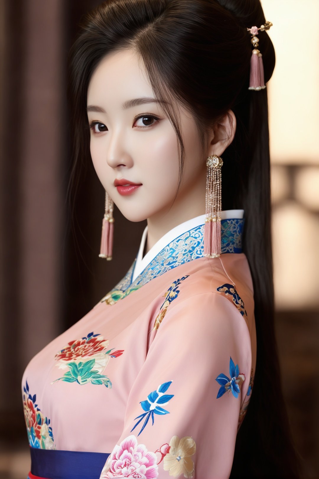 masterpiece,best quality,1girl,solo,8k,long_hair,clear skin texture,korean idol,realistic,real,huge bust,lovely,full_body,delicate hair,cheongsam,