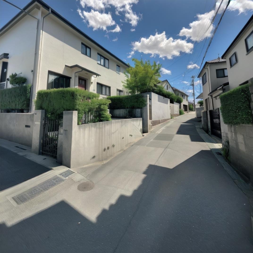 best quality, ultra-detailed, illustration,japan, scenery, outdoors, scenery, sky, road, cloud, day, street, power lines, house, building, fence, tree, utility pole, blue sky, window, shadow, town, plant, cloudy sky, stairs, lamppost, bush <lora:JAPAN_SCENERY_ROAD_SD15_V1:1>