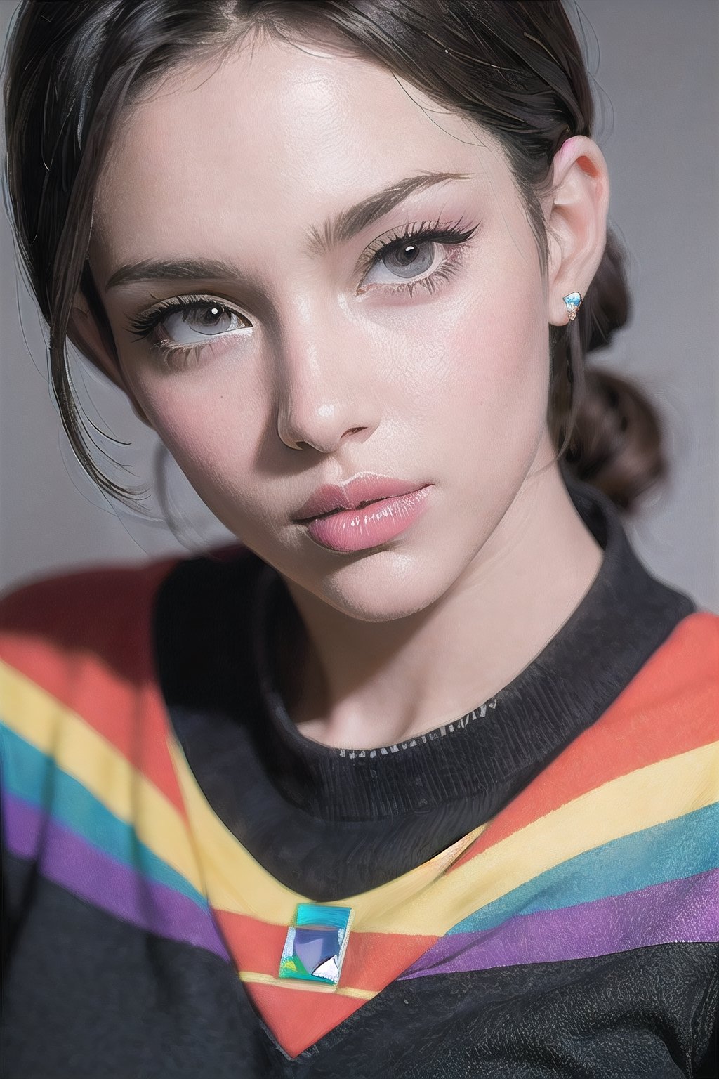 Realistic, Handsome Beautiful Cute Women , (Rainbow Lips:1.3)