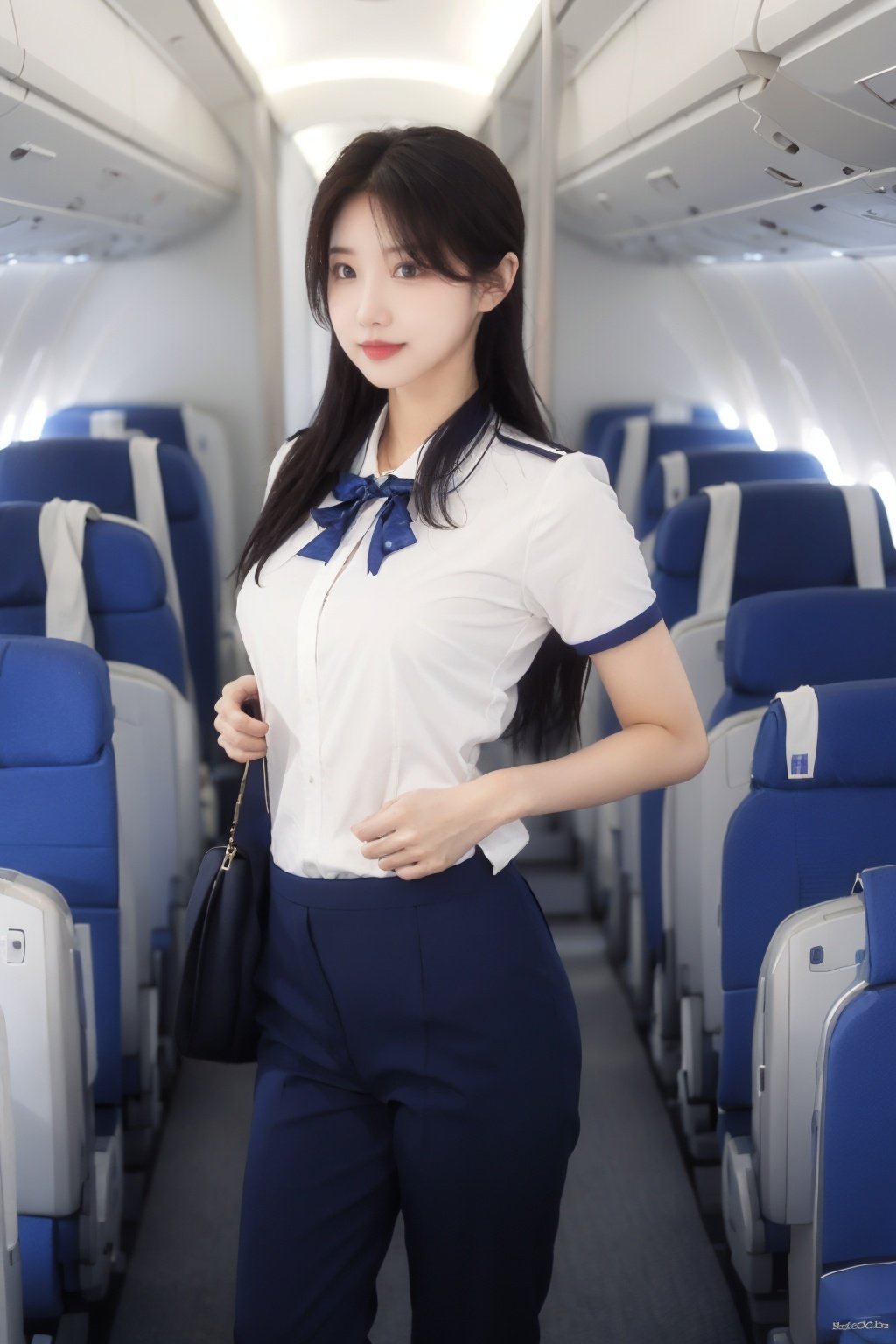 1girl, 
,white_background,medium_breasts ,Flight Attendant Uniform