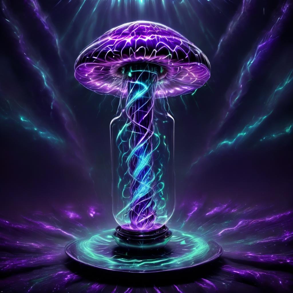 ((best quality)), ((masterpiece)), ((realistic,digital art)), (hyper detailed),DonMV01dfm4g1c3XL Purple Spore Print Towering Bell Ridged mushroom, Velvet-like Feel, Delicate, Enhanced Nutrient Uptake, Barrier Island, Terrestrial, Incandescent, Royal Blue Gills with Cheilocystidia, Delicate Annulus,,Rectangular Pores,,   , octane rendering, raytracing, volumetric lighting, Backlit,Rim Lighting, 8K, HDR,   <lora:Voidmagic_XL_version-000014:1>