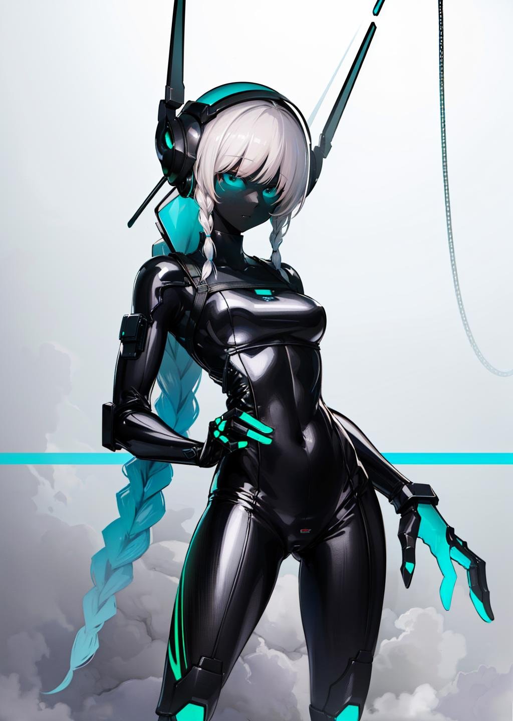 (1girl, white hair very long hair front braid, green eyes, , annoyed) (in detailed ocean bottom, (science fiction, bodysuit, robot, humanoid robot, helmet, neon trim, shiny clothes, enicha,  <lora:enicha:1>)) , best quality, <lora:boldline:0.2> <lora:hairdetailer:0.2>