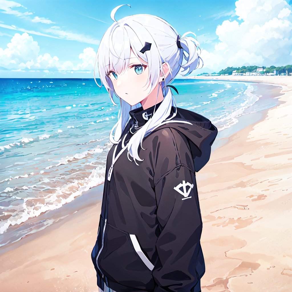 msh,MFBP1beach,awesome background,lyngerie,white hair,blue hairpin