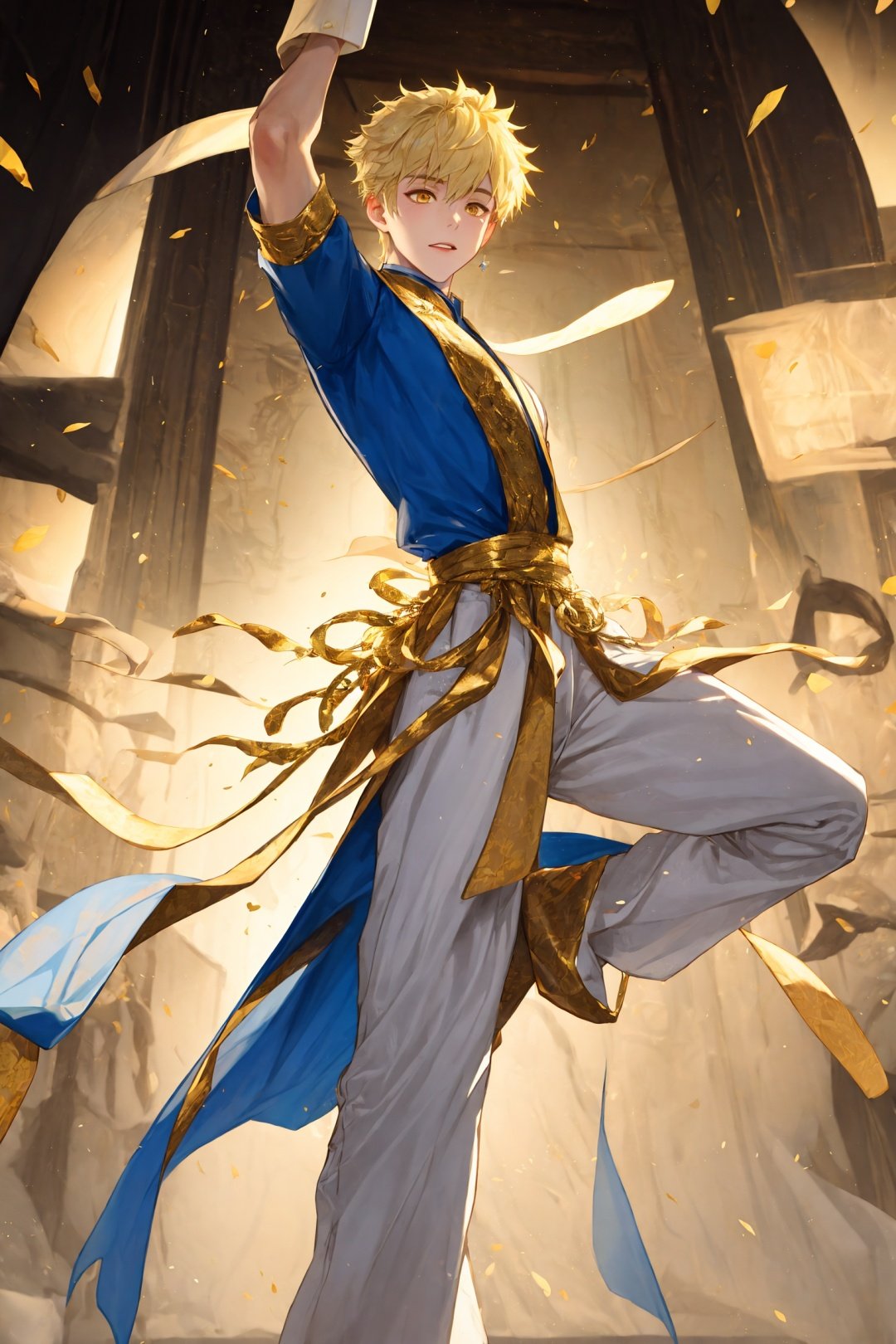 The male Western Region dancer,bulge,blonde hair,gold eyes,(male:1),WZRYdiaochanYYWN,1BOY,shota