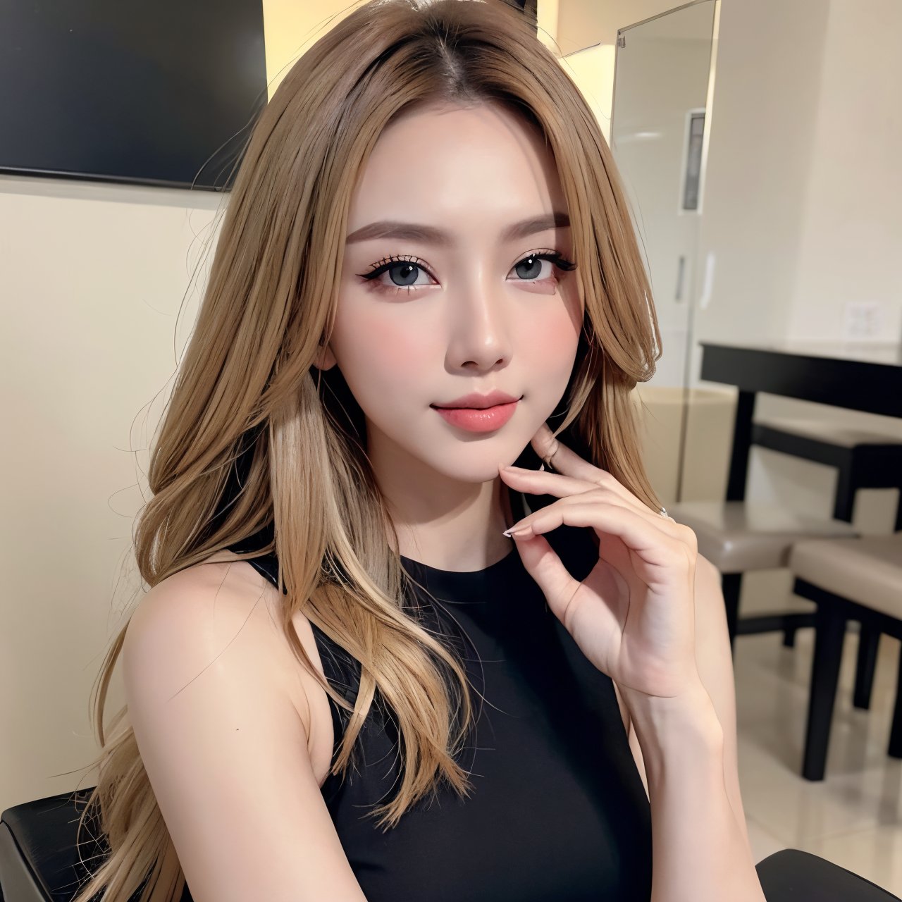 masterpiece,(best quality:1.4),ultra-detailed,1 girl,22yo,wear daily elegant outfit,,high resolution,genuine emotion,wonder beauty ,Enhance, bright colors, summer holiday,Young beauty spirit ,Best face ever in the world,beauty Asian,Blonde long hair and hot body singer