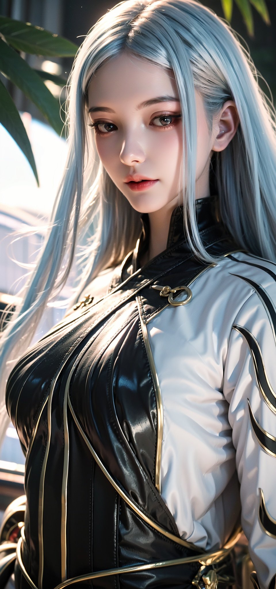  Medium view, girl focus, a girl, Blue suit, white hair, knife in hand, smile, looking out of the camera, red eyes, detailed engraved picture part, delicate and beautiful face, exotic, mysterious forest, high detail red eyes, wind, wind blowing hair, windward, high detail hair, fluff, epic, masterpiece, wooden, old, golden hair,detail fingers,FUJI,Film(/FUJI/),1girl, FUJI, jyy-hd