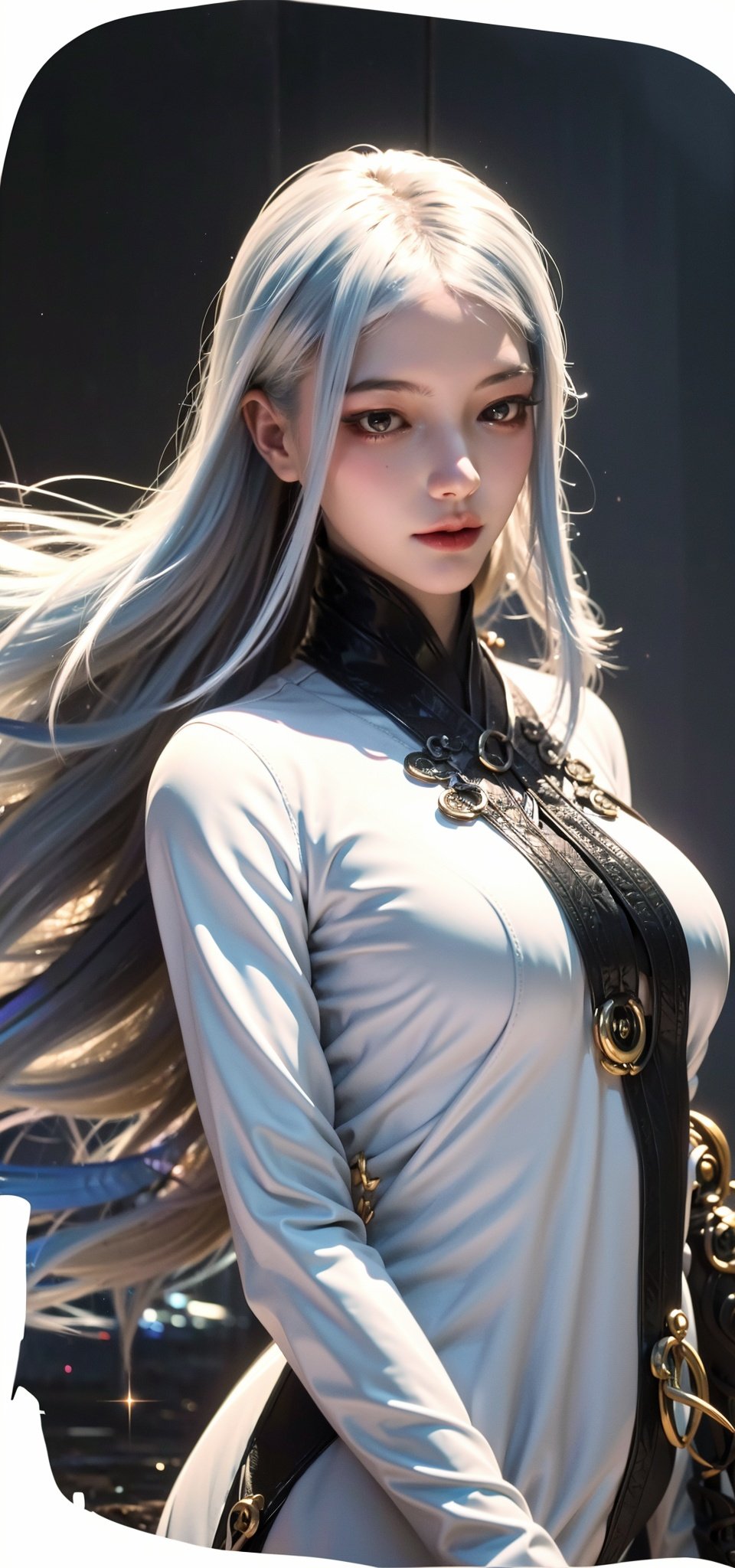  Medium view, girl focus, a girl, Blue suit, white hair, knife in hand, smile, looking out of the camera, red eyes, detailed engraved picture part, delicate and beautiful face, exotic, mysterious forest, high detail red eyes, wind, wind blowing hair, windward, high detail hair, fluff, epic, masterpiece, wooden, old, golden hair,detail fingers,FUJI,Film(/FUJI/),1girl, FUJI, jyy-hd