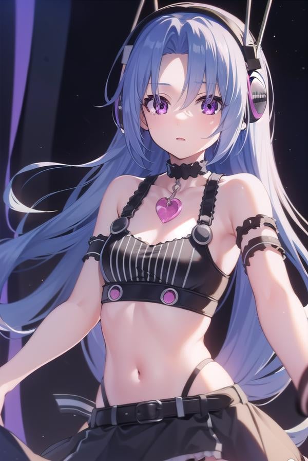 5pb, <lora:5pb-lora-nochekaiser:1>,5pb, blue hair, (purple eyes:1.1), long hair, (parted bangs:1.7), (small breasts:1.2),BREAK headphones, midriff, skirt, tattoo, black skirt, choker, belt, pink belt, bracelet, heart, heart necklace, musical note, musical note print, sleeveless, sleeveless dress, frills, frilled skirt,BREAK looking at viewer, upper body, fully body,BREAK outdoors,BREAK <lyco:GoodHands-beta2:1>, (masterpiece:1.2), best quality, high resolution, unity 8k wallpaper, (illustration:0.8), (beautiful detailed eyes:1.6), extremely detailed face, perfect lighting, extremely detailed CG, (perfect hands, perfect anatomy),