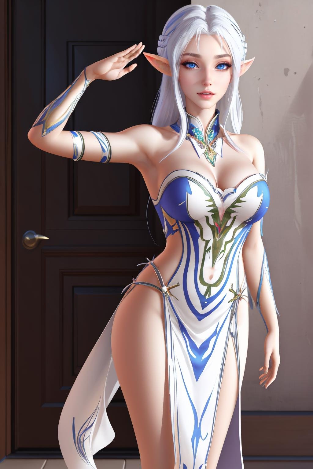 Highly detailed, High Quality, Masterpiece, beautiful,  1girl, solo, <lora:ELF v1:1>, elf,pointy ears, white hair