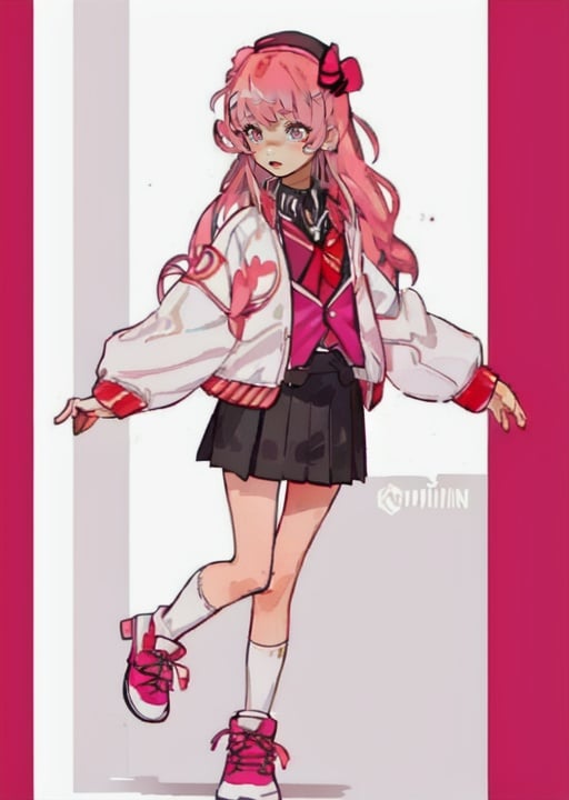 1girl,  <lora:simplecute:0.9>,simplecute,pink hair, full body,school uniform, dancing,