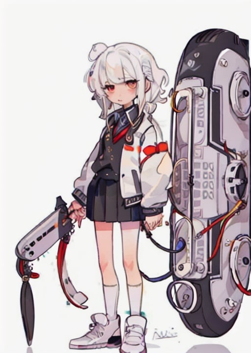 1girl,  <lora:simplecute:0.9>,simplecute,upper body, looking at viewer,white hair, simple background, school uniform,