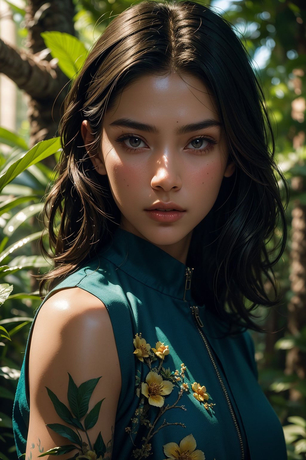 fashion photography portrait of blue human avatar, in blue lush jungle with flowers and birds, 3d render, cgi, symetrical, octane render, 35mm, bokeh, 9:16, (intricate details:1.12), hdr, (intricate details, hyperdetailed:1.15), (natural skin texture, hyperrealism, soft light, sharp:1.2)