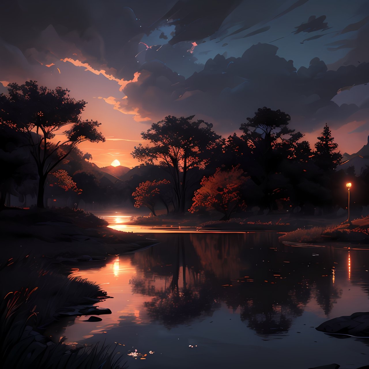 view from home porch, lake, sunset, evening glow, wide angle view, makoto shinkai style,

colorful,  ultra highly detailed,  32 k,  Fantastic Realism complex background,  dynamic lighting,  lights,  digital painting,  intricated pose,  highly detailed intricated,  stunning,  textures,  iridescent and luminescent scales,  breathtaking beauty,  pure perfection,  divine presence,  unforgettable,  impressive,  volumetric light,  auras,  rays,  vivid colors reflects,  sf,  greg rutkowski