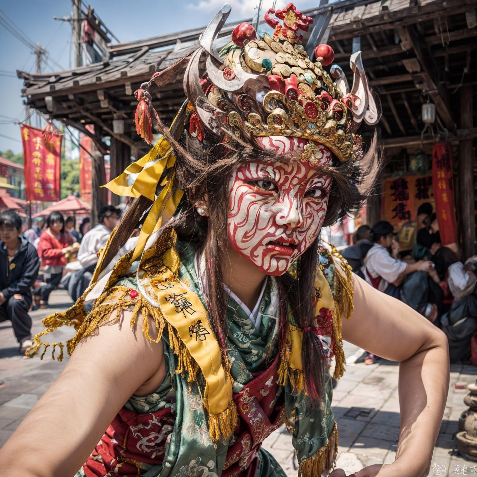 ((1man)),(a chinese man),nice hands,perfect hands,upper body,<lora:twgod-000012:0.8>,twgod,Taiwanese hell police,pauldrons,helmet,holding timtoken,timtoken,outdoors,temple,chinese style architecture,(8k, RAW photo, best quality, masterpiece:1.2),(realistic, photo-realistic:1.37),(exquisitely detailed),ultra_color,high quality,ultra detailed,(Real picture),(realistic skin),(intricate details),<lora:FilmG2:0.5>,<lora:more_details:0.3>,<lora:add_detail:0.2>,<lora:GoodHands-vanilla:1>,