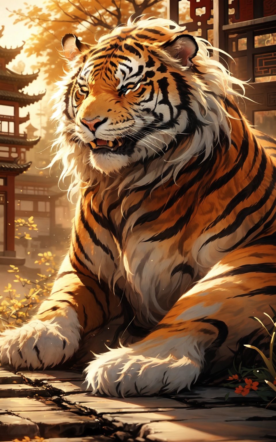 , lovely,1 Tiger,cat,chinese architechture, sleeping, squinting,  cool cat, qiuyinong, dahuangdongjing