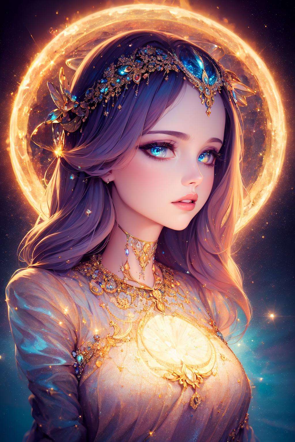 ((best quality)), ((masterpiece)), ((realistic)), portrait,1girl, celestial, deity, goddess, light particles, halo, looking at viewer,(bioluminescent:0.95) ocean, bioluminescent, vibrant, colourful, color, (glowing, glow),(beautiful composition), cinematic lighting, intricate, (symmetrical:0.5), whimsical,<lora:ButterflyX_v26:0.85>