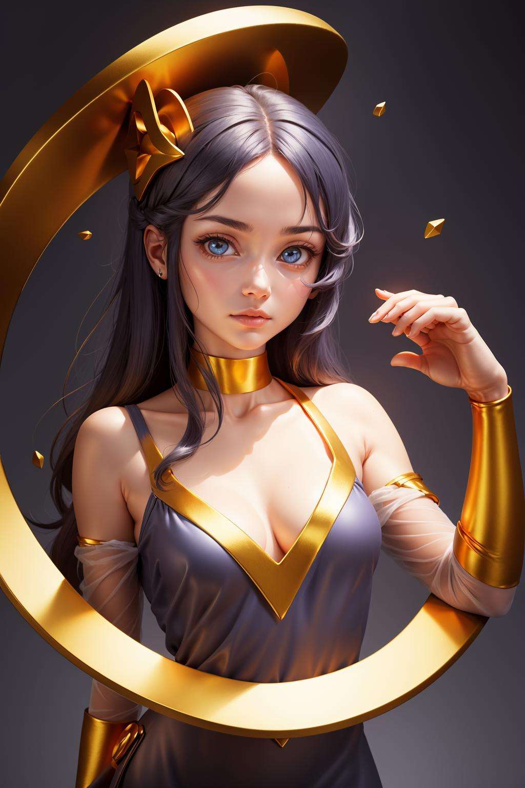 ((best quality)),((masterpiece)), 1girl, animated, celestial,deity,goddess,light particles,halo,looking at viewer,Resolute eyes,bare shoulders, <lora:icons-GoBk-000006:1.2>,