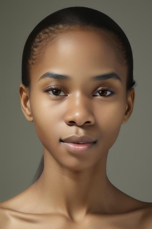 Studio photo, face close-up, African American liona, front view, simple grey background, extremely detailed face and body, fully naked   <lora:liona:1.2>