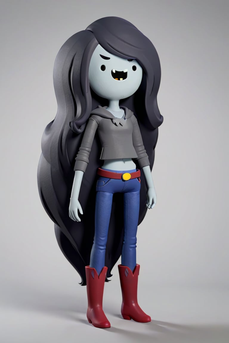 3d model style image of Marceline from Adventure Time cartoon show,  open_mouth,  no_nose,  wearing a cowboy outfit,  grey skin color, <lora:EMS-50772-EMS:1.000000>