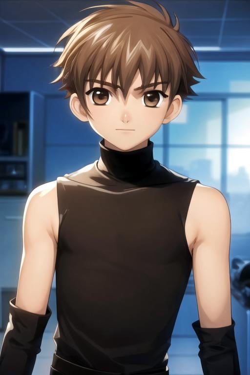 masterpiece, best quality, photorealistic, 1boy, solo, male focus, looking at viewer, upper body, , , , <lora:syaoran_tsubasa_chronicle:0.70>, syaoran_tsubasa_chronicle, brown hair, brown eyes, candy costume, science fiction cyber-horror, 2k resolution