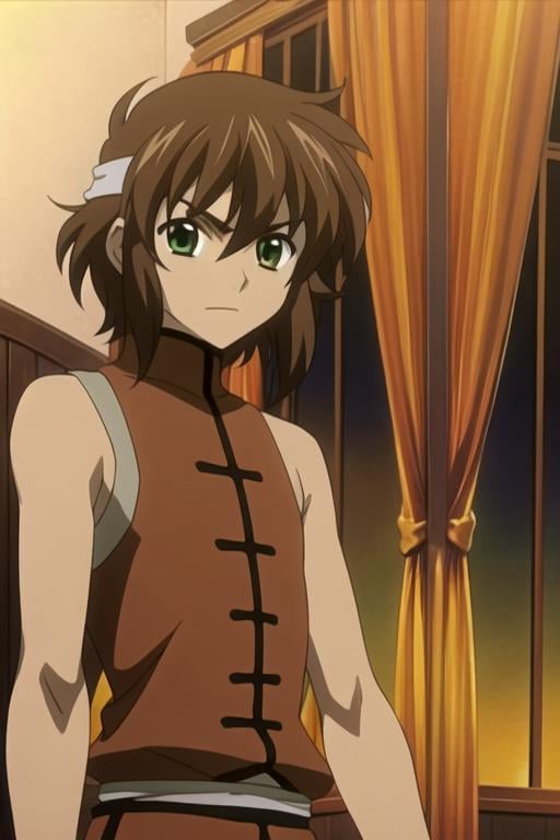 masterpiece, best quality, photorealistic, 1boy, solo, male focus, looking at viewer, , , ligne claire, , <lora:ryuu-ou_tsubasa_chronicle:0.74>, ryuu-ou_tsubasa_chronicle, brown hair, green eyes,