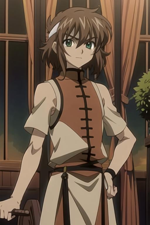 masterpiece, best quality, movie still, 1boy, solo, male focus, looking at viewer, , depth of field, anime coloring, , <lora:ryuu-ou_tsubasa_chronicle:0.74>, ryuu-ou_tsubasa_chronicle, brown hair, green eyes, headband, , ancient greece,