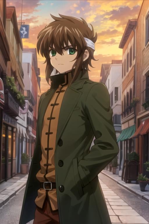 masterpiece, best quality, movie still, 1boy, solo, male focus, looking at viewer, , , , realistic, <lora:ryuu-ou_tsubasa_chronicle:0.66>, ryuu-ou_tsubasa_chronicle, brown hair, green eyes, , pea coat, , atompunk, Blu-ray