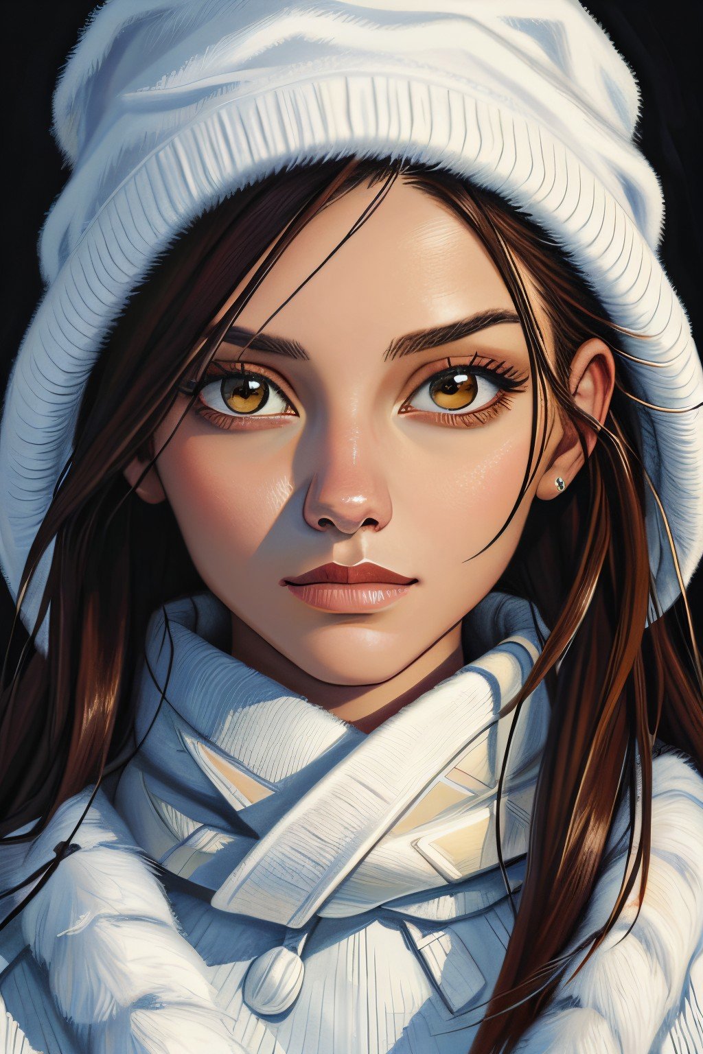 oil painting style portrait of realistic photo of <lyco:sd15_NicolaCavanis_loha_64_v1:1> NicolaCavanis, face, eyes, winter symbols