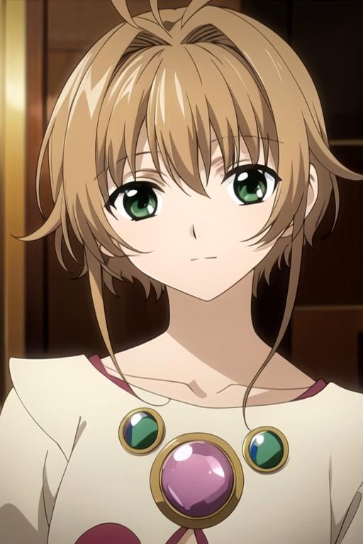 masterpiece, best quality, , 1girl, solo, looking at viewer, , depth of field, ligne claire, , <lora:sakura_tsubasa_chronicle:0.68>, sakura_tsubasa_chronicle, brown hair, green eyes