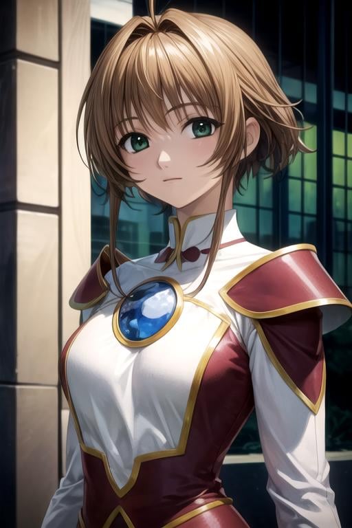 masterpiece, best quality, photorealistic, 1girl, solo, looking at viewer, upper body, depth of field, anime coloring, realistic, <lora:sakura_tsubasa_chronicle:0.70>, sakura_tsubasa_chronicle, brown hair, green eyes, , , science fiction superhero, 2k resolution