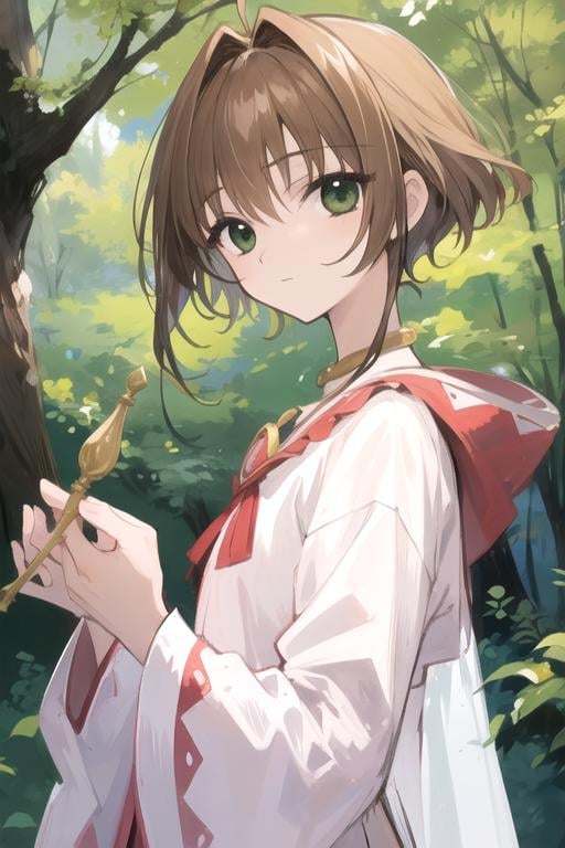 masterpiece, best quality, sketch, 1girl, solo, looking at viewer, upper body, , ligne claire, , <lora:sakura_tsubasa_chronicle:0.74>, sakura_tsubasa_chronicle, brown hair, green eyes, , An enchanted forest where magical creatures and plants abound, 4k resolution