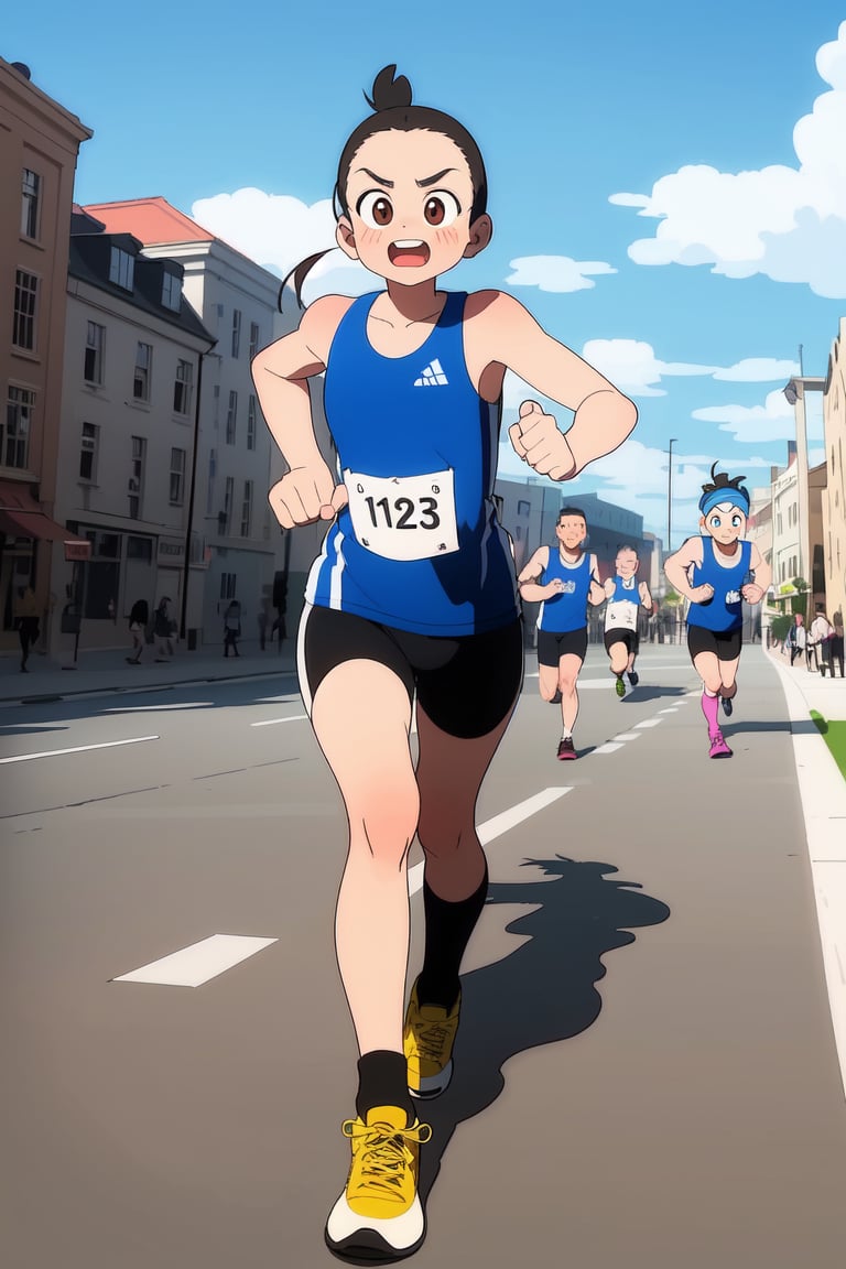 , AGGA_ST010,  girl running a marathon being followed by rabbits, <lora:EMS-50853-EMS:0.800000>