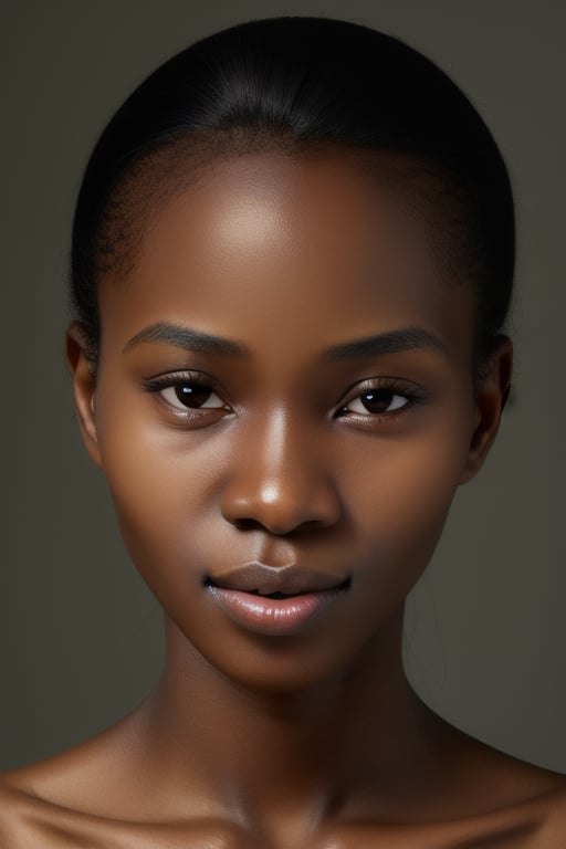 Studio photo, face close-up, South-Sudanese liona, extremely dark skin, front view, simple grey background, extremely detailed face and body, fully naked  <lora:liona:1>