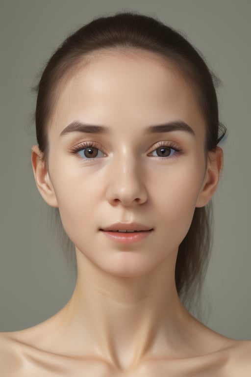 Studio photo, face close-up, Irish liona, front view, simple grey background, extremely detailed face and body, fully naked  <lora:liona:1>