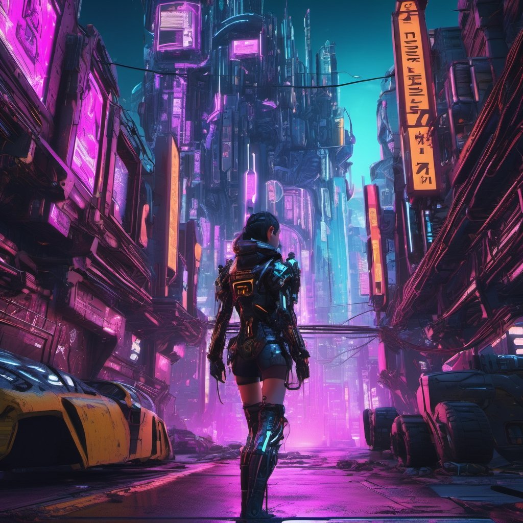 A cyberpunk city, cyberpunk style, a girl in the city , walking, ultra high quality, neon ambiance, abstract black oil, gear mecha, detailed acrylic, grunge, intricate complexity, rendered in unreal engine, photorealistic