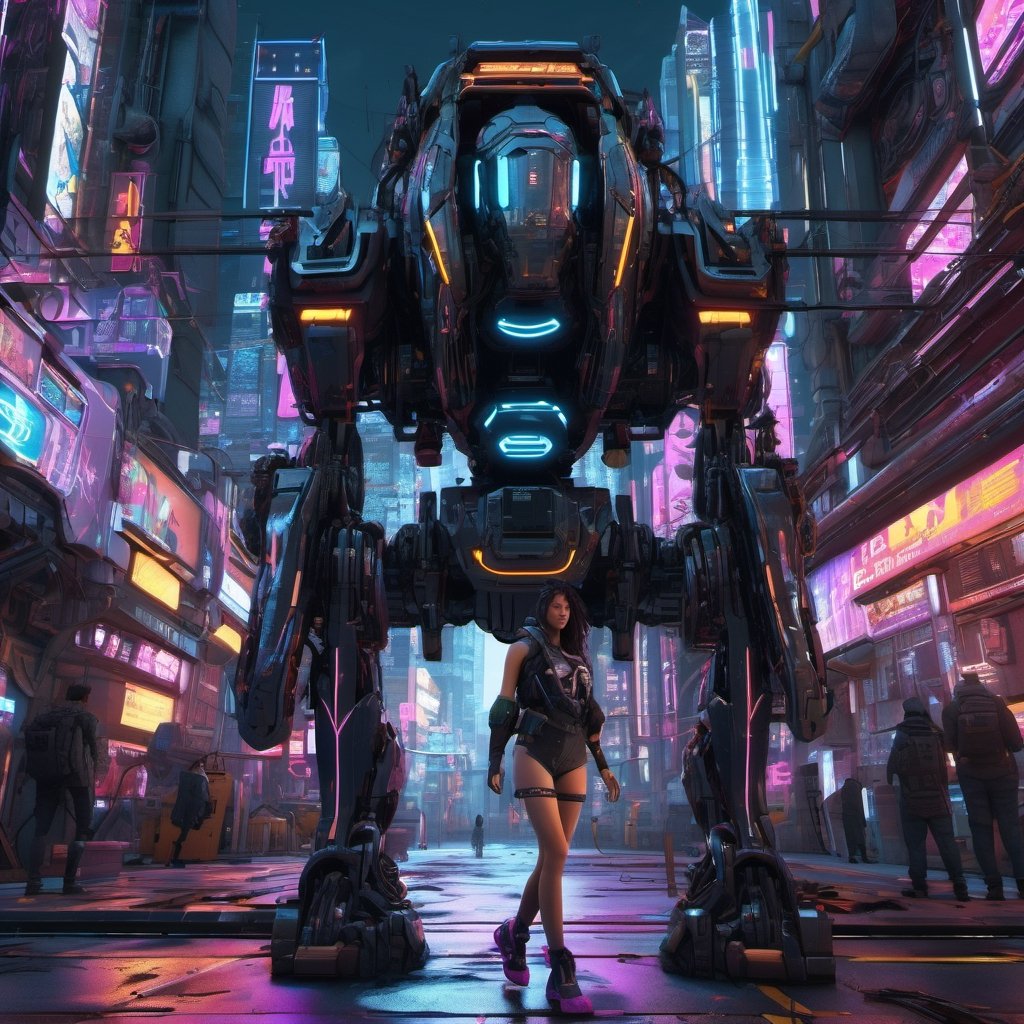 A cyberpunk city, cyberpunk style, a girl in the city , walking, ultra high quality, neon ambiance, abstract black oil, gear mecha, detailed acrylic, grunge, intricate complexity, rendered in unreal engine, photorealistic