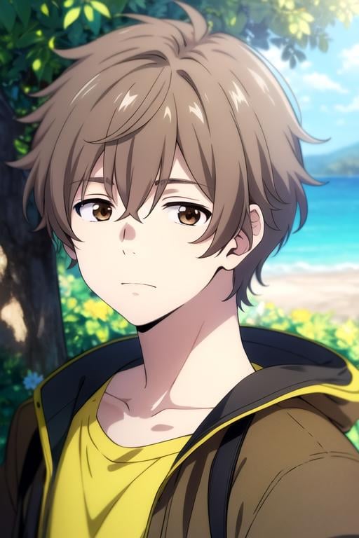 masterpiece, best quality, , 1boy, solo, male focus, looking at viewer, , depth of field, anime coloring, , <lora:shun_hashimoto:0.70>, shun_hashimoto, brown hair, brown eyes, timber costume, shore, 12k resolution