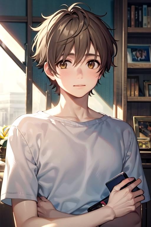 masterpiece, best quality, game cg, 1boy, solo, male focus, looking at viewer, upper body, , , realistic, <lora:shun_hashimoto:0.72>, shun_hashimoto, brown hair, brown eyes, , science fiction dystopian, HD-DVD