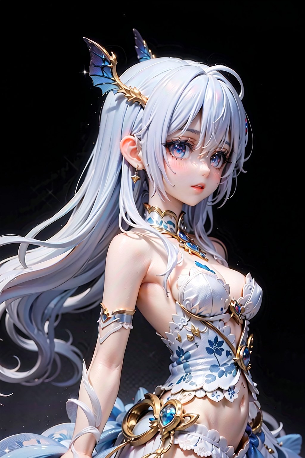 {profile picture},upper body,looking at viewer,Honkai Impact 3rd,{{{masterpiece}}},Best quality,Extremely detailed 4K CG,Extremely beautiful and Detailed girl,{{cyberpunk background.}},((Extremely Beautiful and Detailed Girl)),((Beautiful detailed eyes,multicolored eyes,gradient eyes,glowing eyes,sparkling eyes,eyeshadow)),{{{beautiful and detailed hairs,absurdly long hair,silver hair,gradient hair,shiny hair,streaked hair,colored inner hair,alternate hair color,hair wings,crossed bangs,disheveled hair,crossed bangs,hair between eyes,musical note hair ornament}}},{{drifting hair}},{{{dishelved hair}}},expressionless,Wearing a handsome star color cloak,{Wearing Extremely detailed white stockings},{Beautiful and detailed short skirt},{{with a Small golden ornaments on her head}},{{with a royal halo on her head}},{{{with Extremely Detailed Dragon corner on her head}}}, official Arts,{{with floating body}},qzclothesdesign,qzmakeup