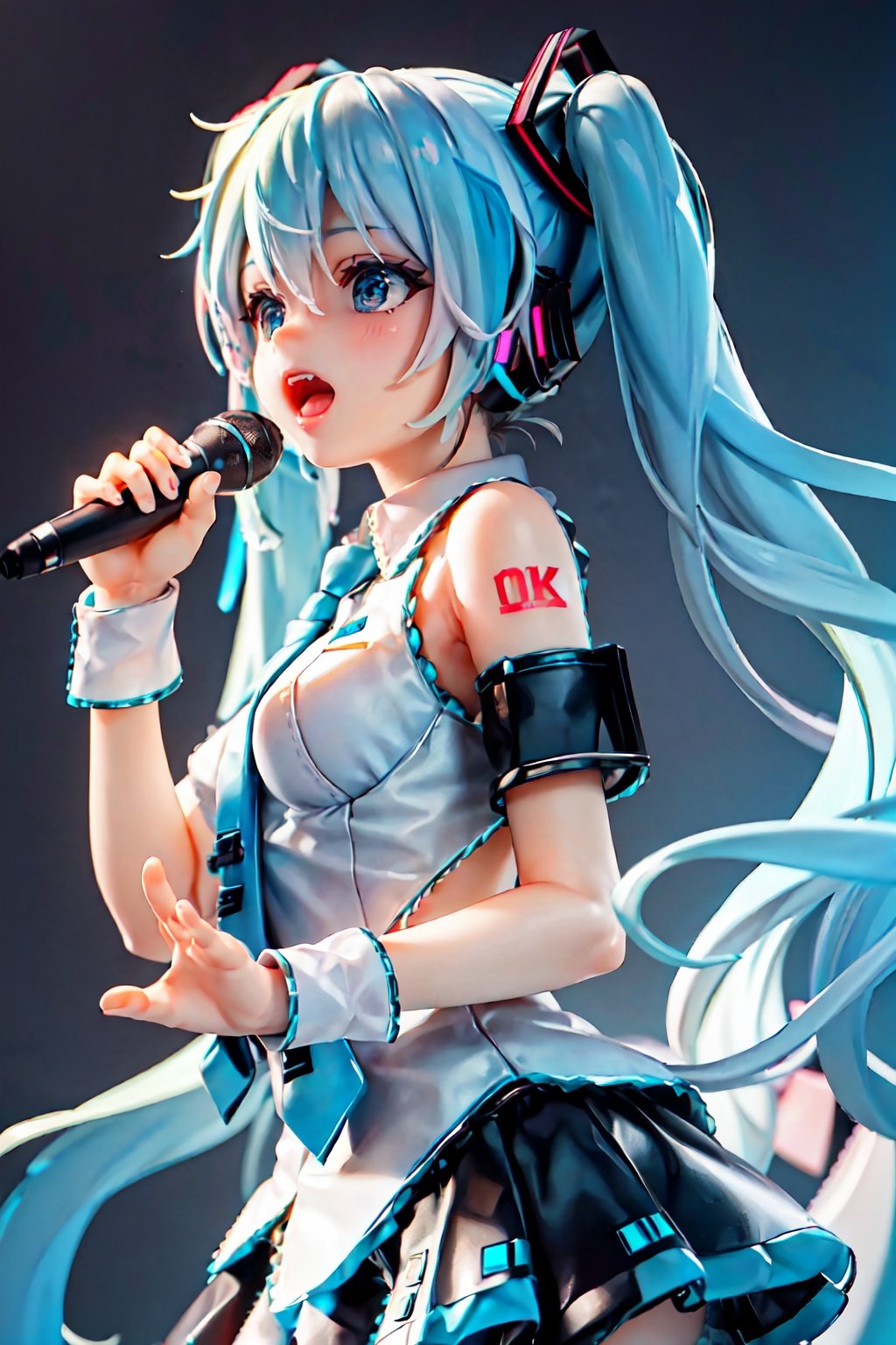 inely detail, Depth of field, (((masterpiece))), ((extremely detailed CG unity 8k wallpaper)), best quality, high resolution illustration, , Amazing, highres, intricate detail, (best illumination, best shadow, an extremely delicate and beautiful),

(((MIKU))), vocal recital/performance, stage, neon lamp, Singing suit