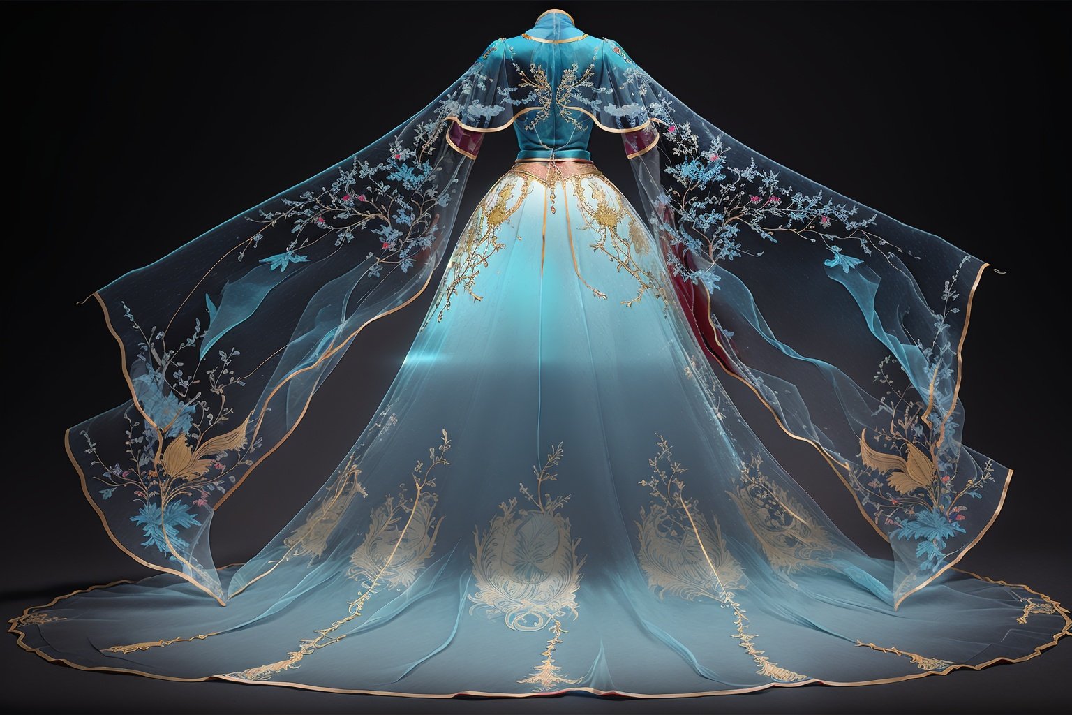 best quality,masterpiece,colorful,dynamic angle,highest detailedtransparent, Cyan Blue Cape, Red/cyan Mix, backlight