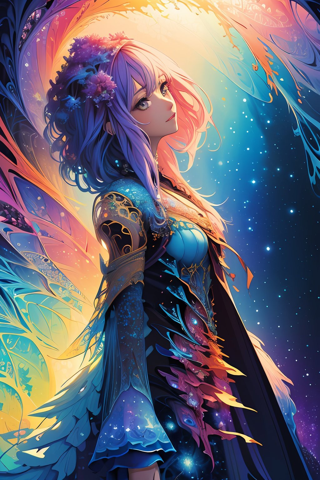 (masterpiece, top quality, best quality, official art, beautiful and aesthetic:1.2), (1girl), extreme detailed,(fractal art:1.3),colorful,highest detailed,Dreamy Atmosphere,Bright color,Complete clothes.