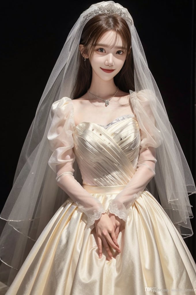 hunsha, 1girl, veil, solo, jewelry, bridal veil, black hair, realistic, earrings, necklace, bride, looking at viewer, kind smile, red lips,,,linyuner