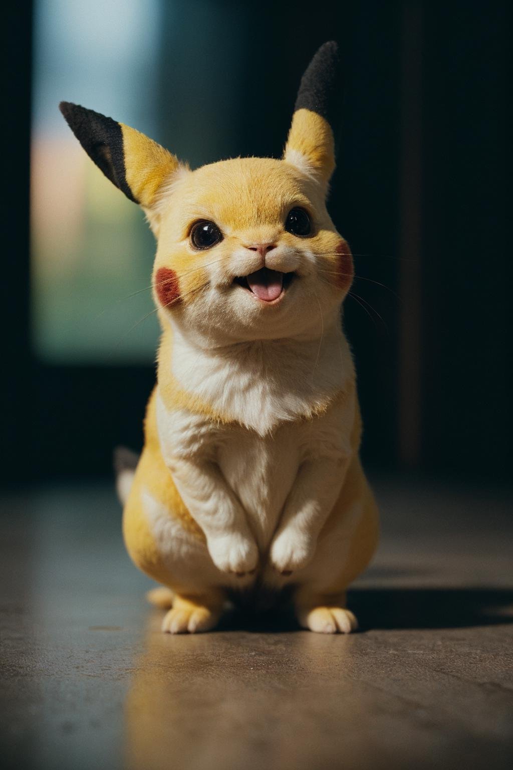 Photography, full body BREAK of real life pikachu BREAK portrait, symmetrical, highly detailed, smooth, sharp focus, cinematic lighting, kkw-ph1