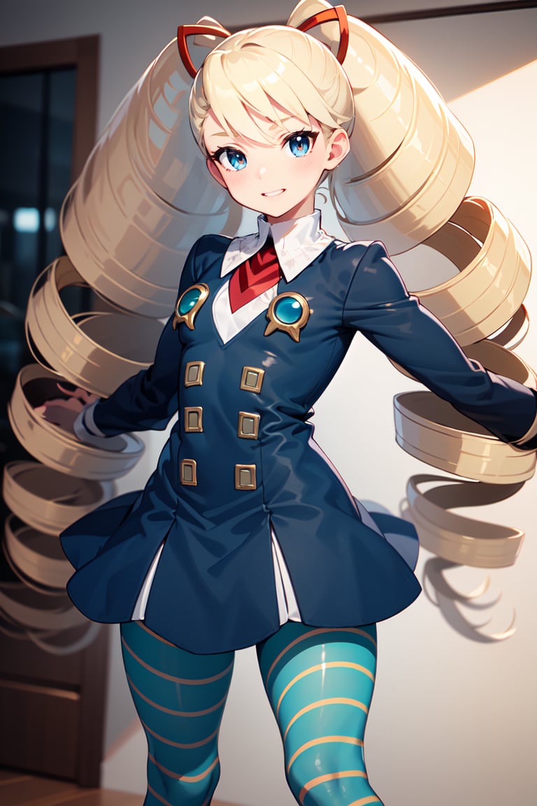 Luna_MM,  twintails,  twin drills,  dress,  blue pantyhose,  striped pantyhose,  , Sexy, <lora:EMS-51446-EMS:0.800000>, , <lora:EMS-44153-EMS:0.800000>